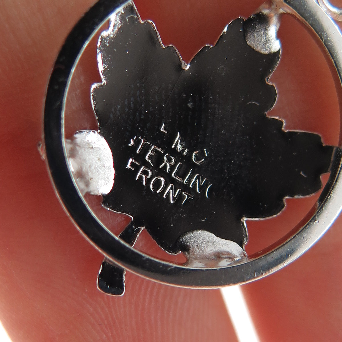 925 Sterling Silver Front Vintage EMC Maple Leaf Minimalist Charm Pendant