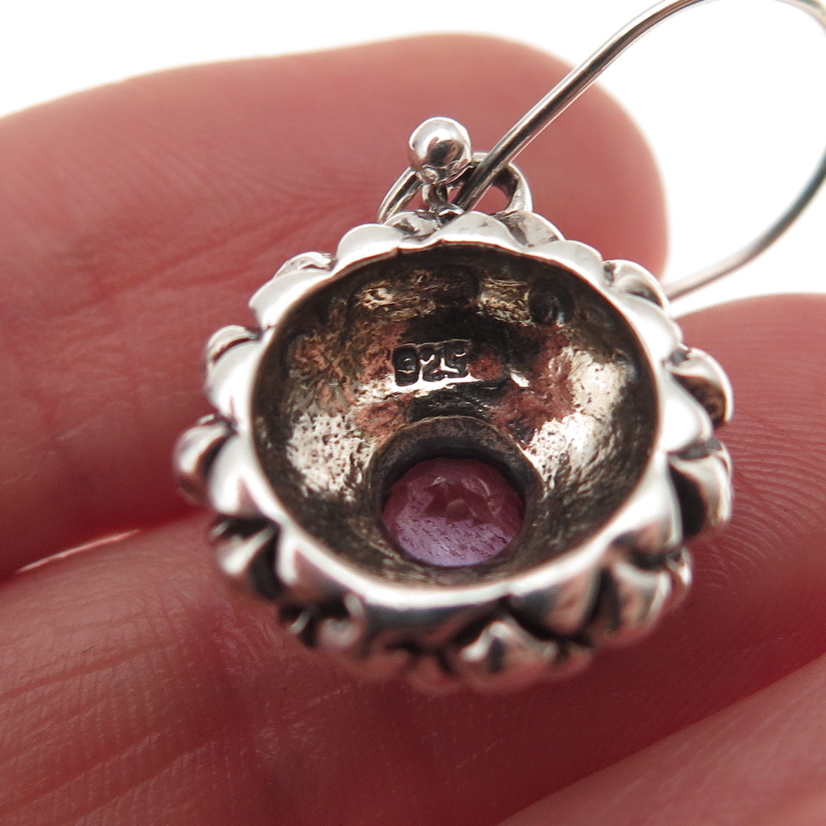 925 Sterling Silver Vintage Real Amethyst Oxidized Dangle Earrings