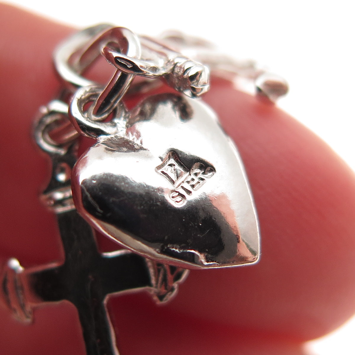 925 Sterling Silver Vintage Heart Cross Anchor Mini Charm Pendant