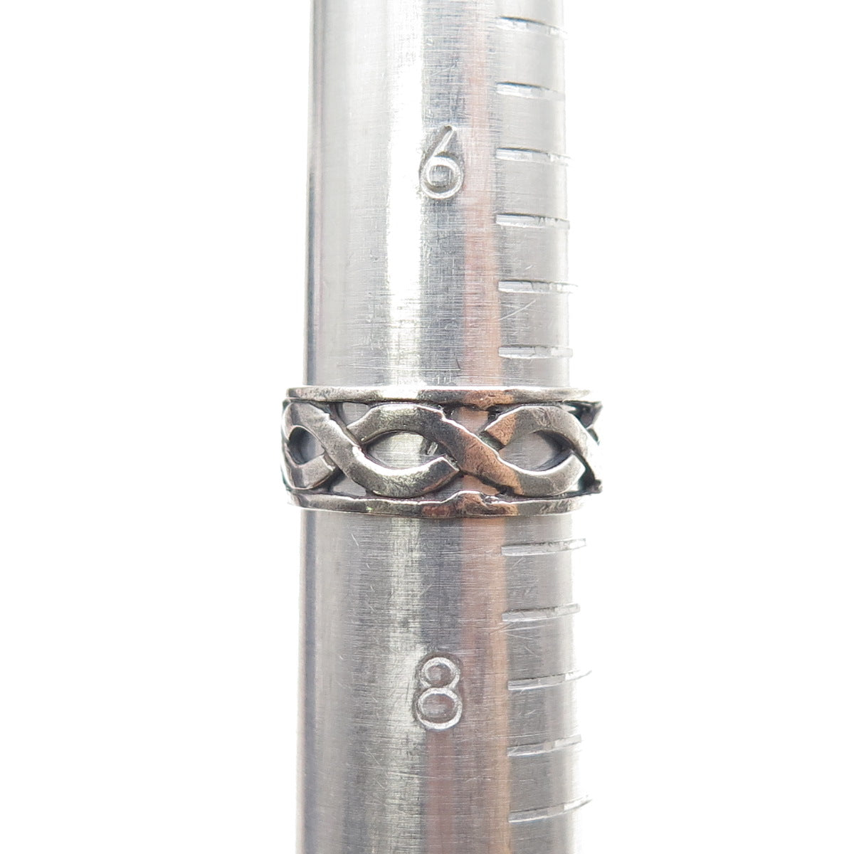 925 Sterling Silver Vintage Infinity Woven Oxidized Band Ring Size 7.25