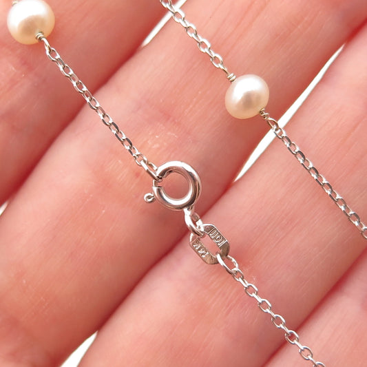 14K White Gold Real Pearl By The Yard Cable Chain Necklace 16"