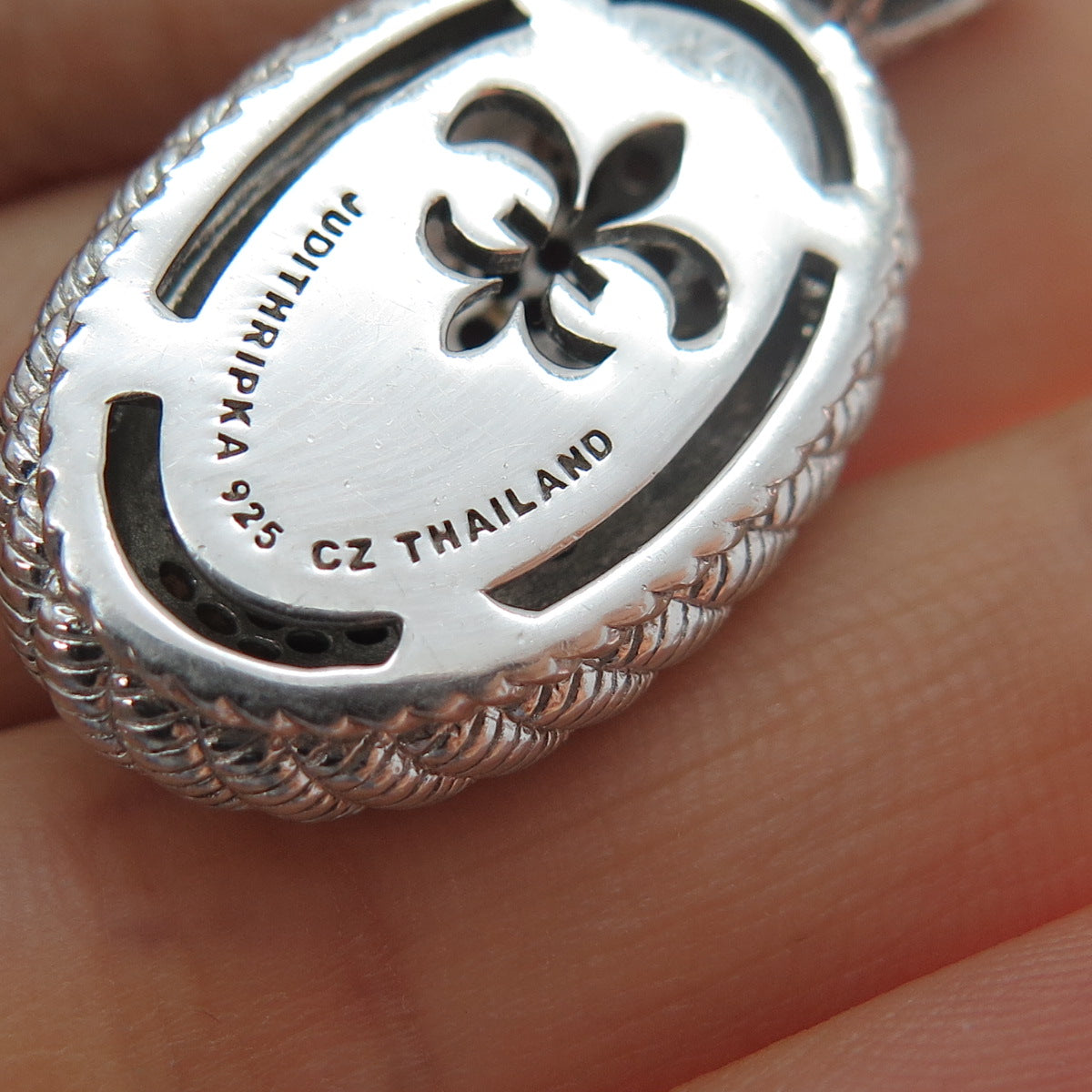 JUDITH RIPKA 925 Sterling Silver Real Smoky Quartz & C Z Charm Pendant