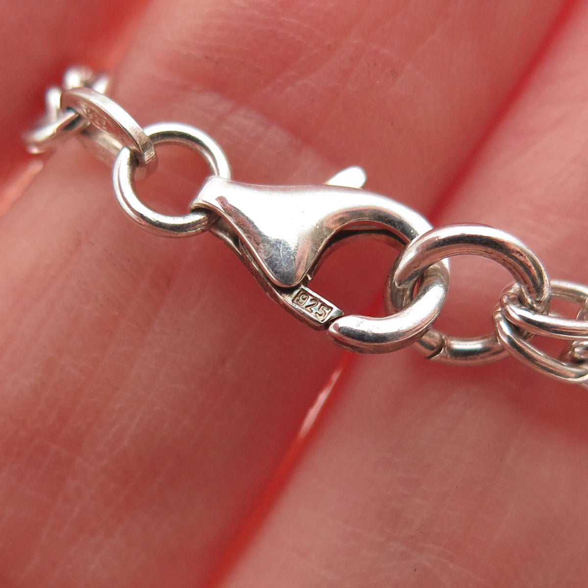 925 Sterling Silver Vintage Loving Heart Double Chain Necklace 16"