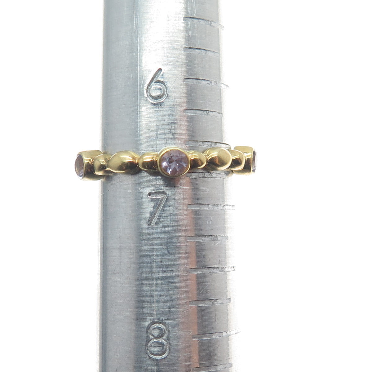 925 Sterling Silver Gold Plated Real Amethyst Bubble Band Ring Size 6.75