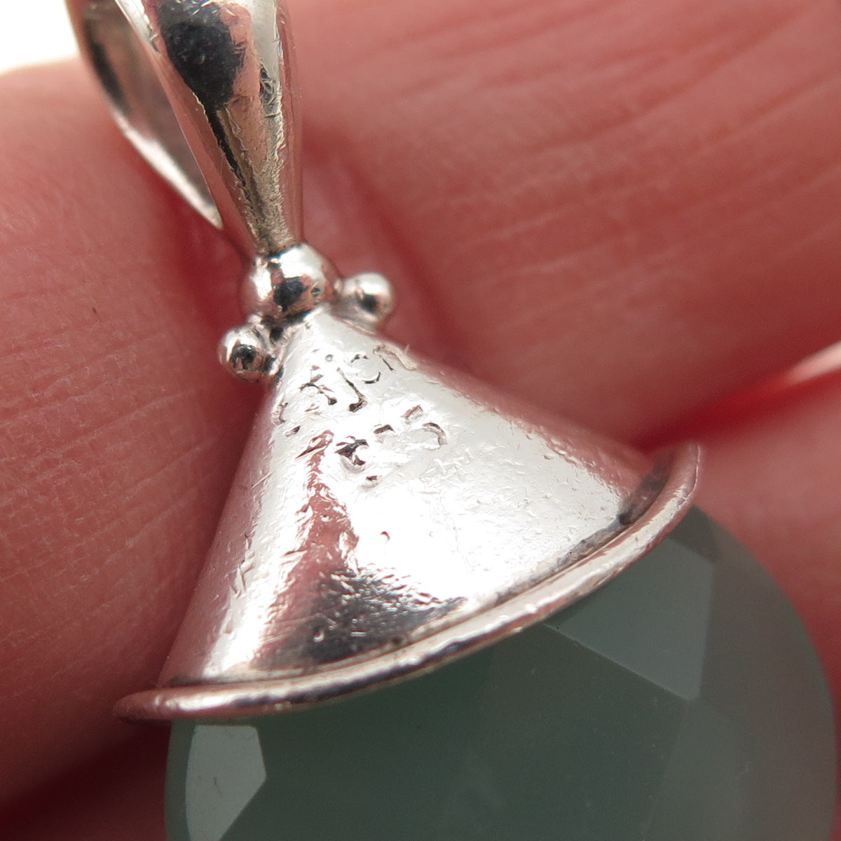 SAJEN 925 Sterling Silver Vintage Real Chalcedony Modernist Spiral Charm Pendant