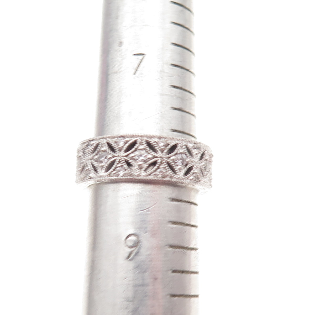 925 Sterling Silver Round-Cut C Z Floral Band Ring Size 8.25