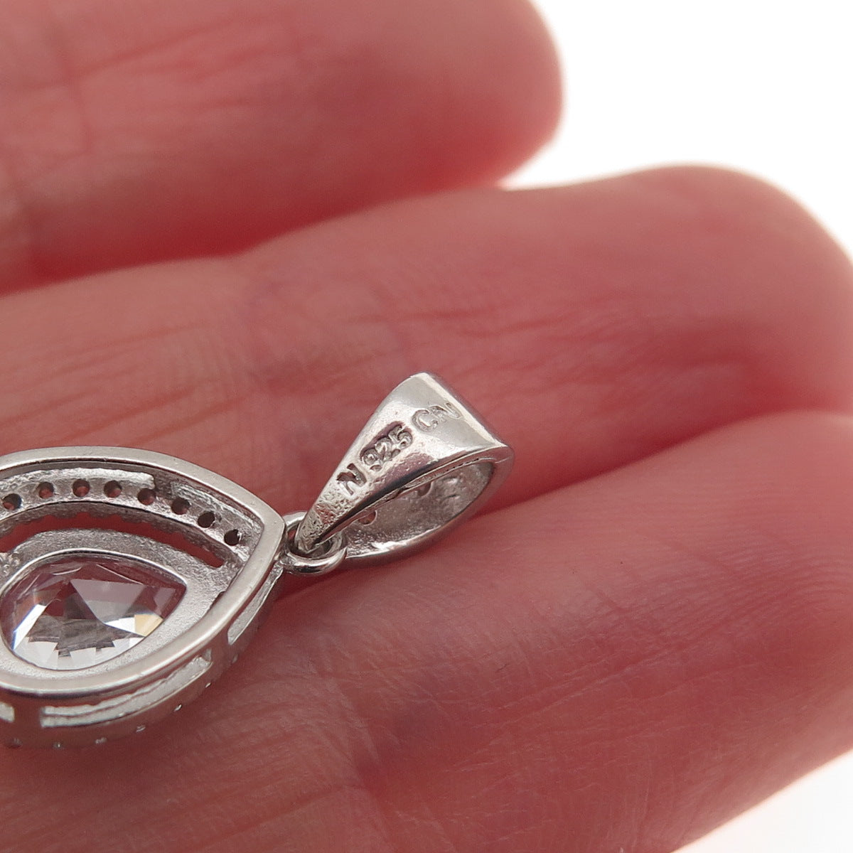 925 Sterling Silver Pear & Round-Cut C Z Mini Charm Pendant