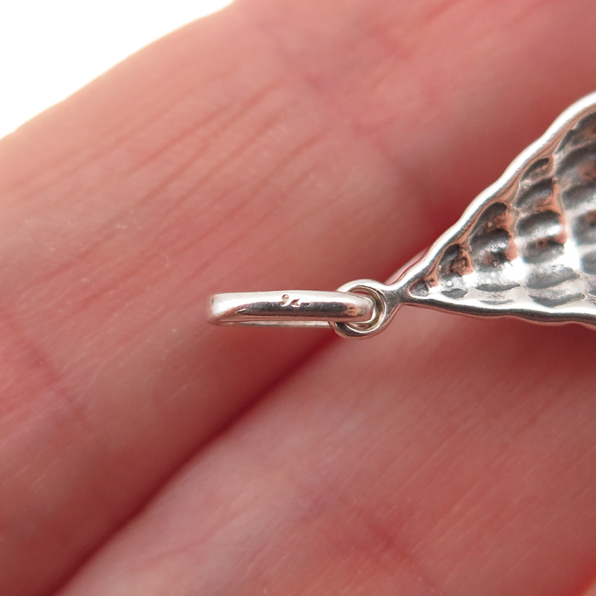 925 Sterling Silver Vintage Seashell Oxidized Charm Pendant