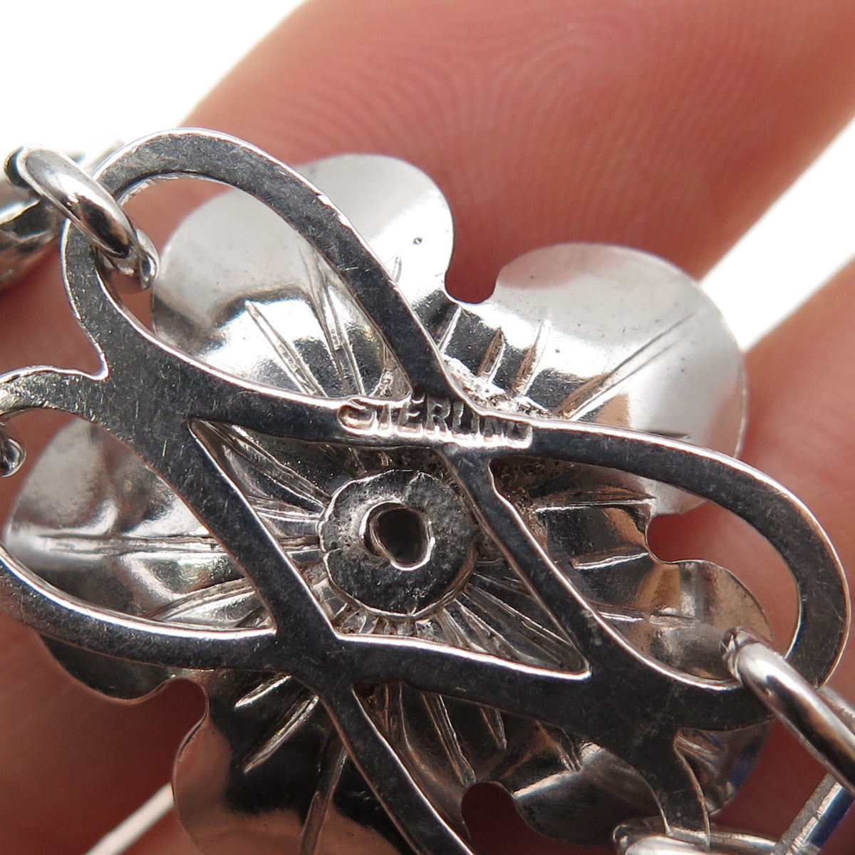 925 Sterling Silver Antique Art Deco Real Oval-Cut Tourmaline Flower Bracelet 7"