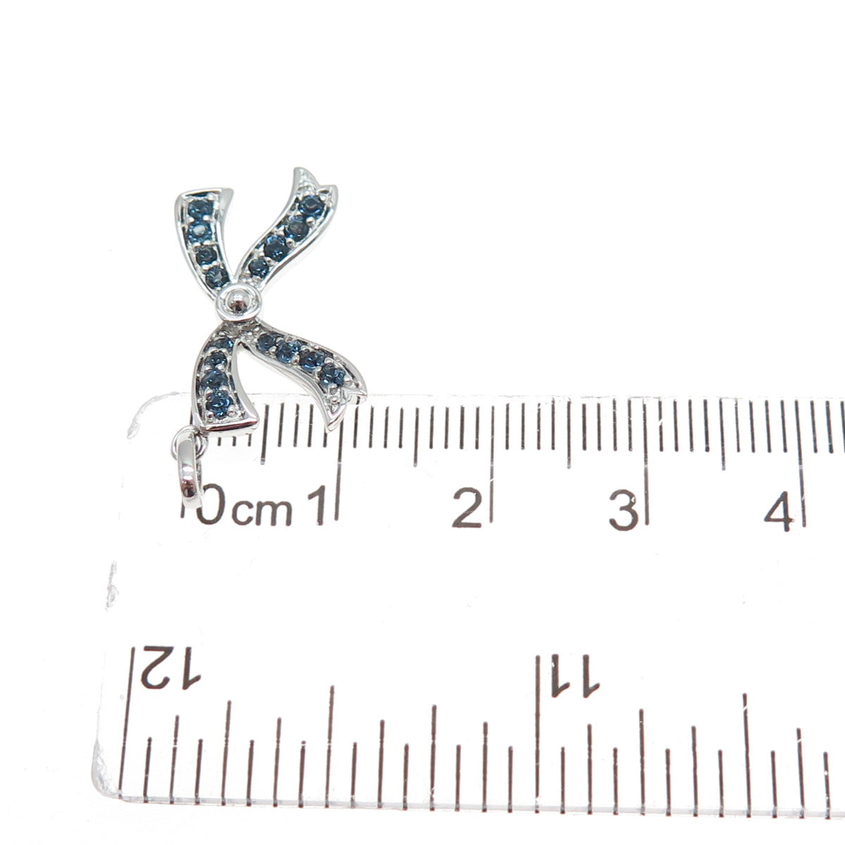 SAI 925 Sterling Silver Round-Cut Ocean Blue C Z Bow Minimalist Charm Pendant