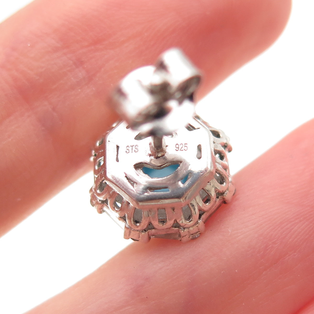 Chuck Clemency 925 Sterling Silver Real Turquoise & White Topaz Stud Earrings
