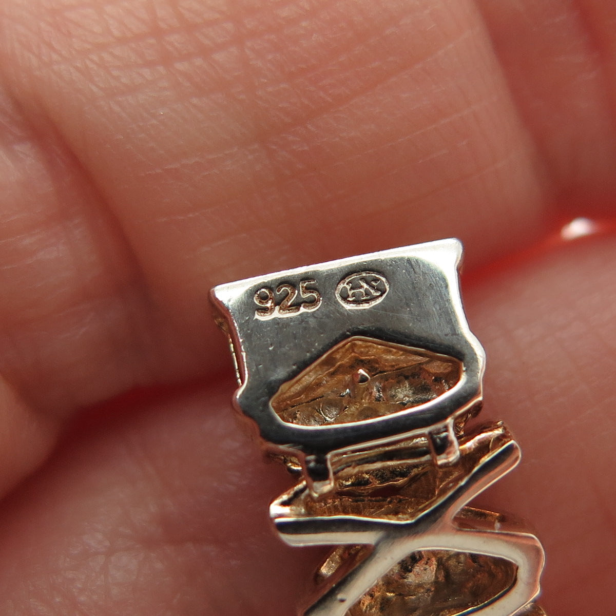 HN HENG NGAI 925 Sterling Silver Gold Plated Real Diamond XO Link Bracelet 7.5"