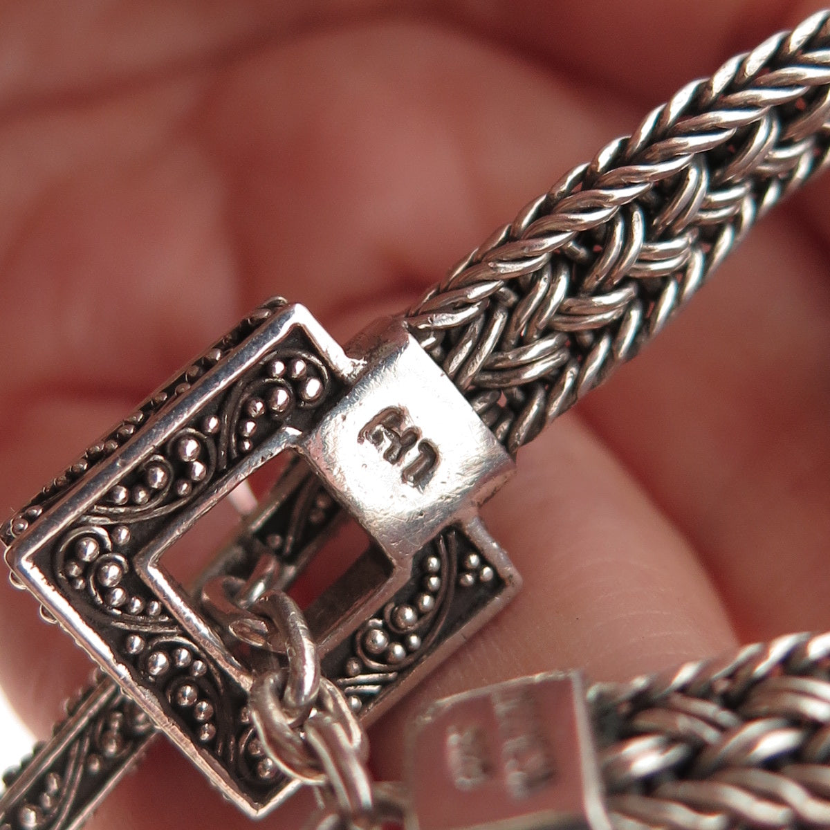 Lois Hill 925 Sterling Silver Vintage Woven Link Oxidized Bracelet 6.5"