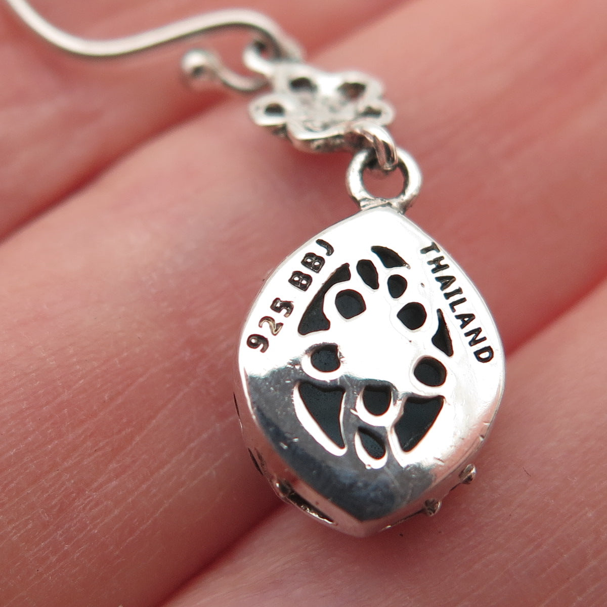 925 Sterling Silver Vintage Real Larimar Floral Dangle Earrings