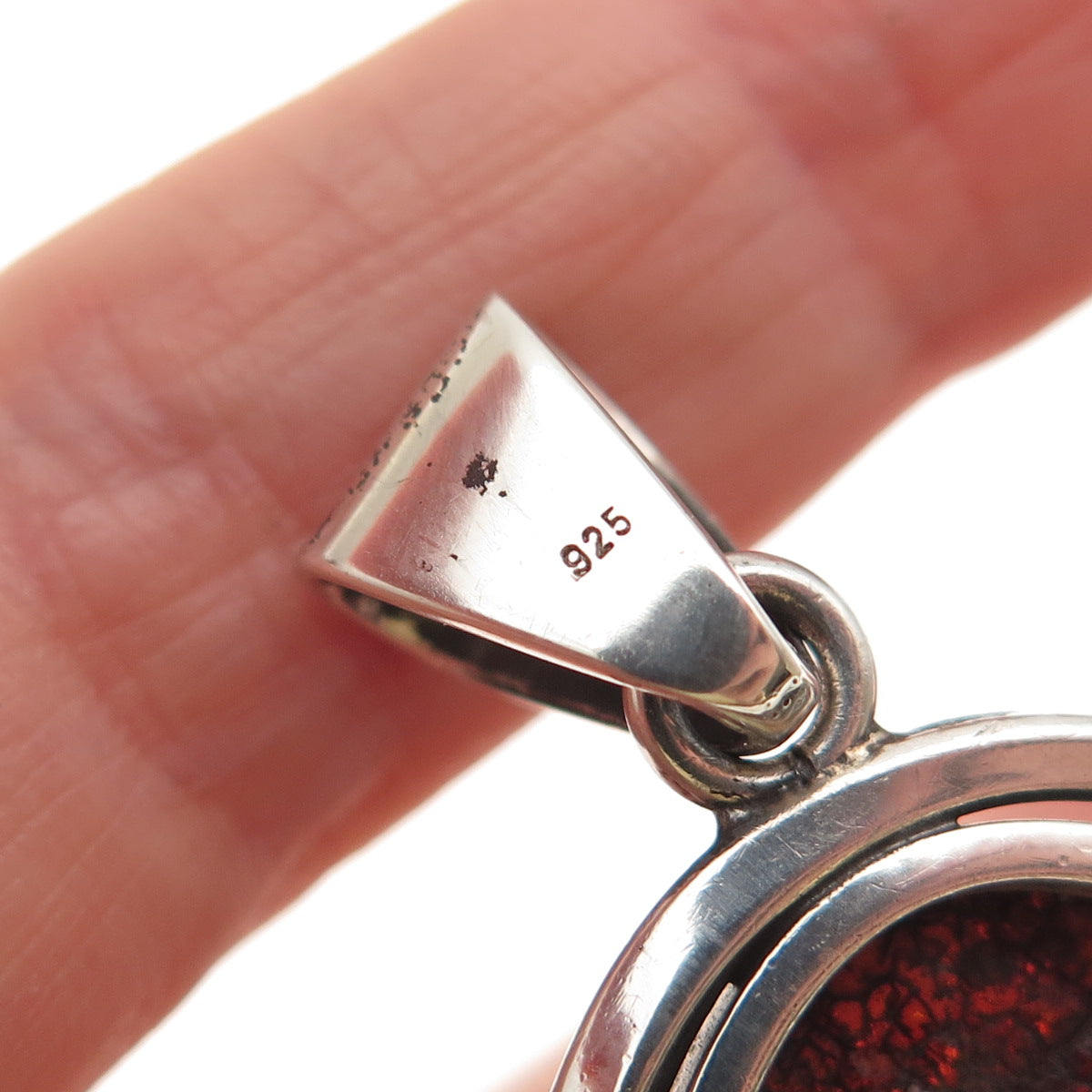 925 Sterling Silver Vintage Real Amber Modernist Oxidized Pendant