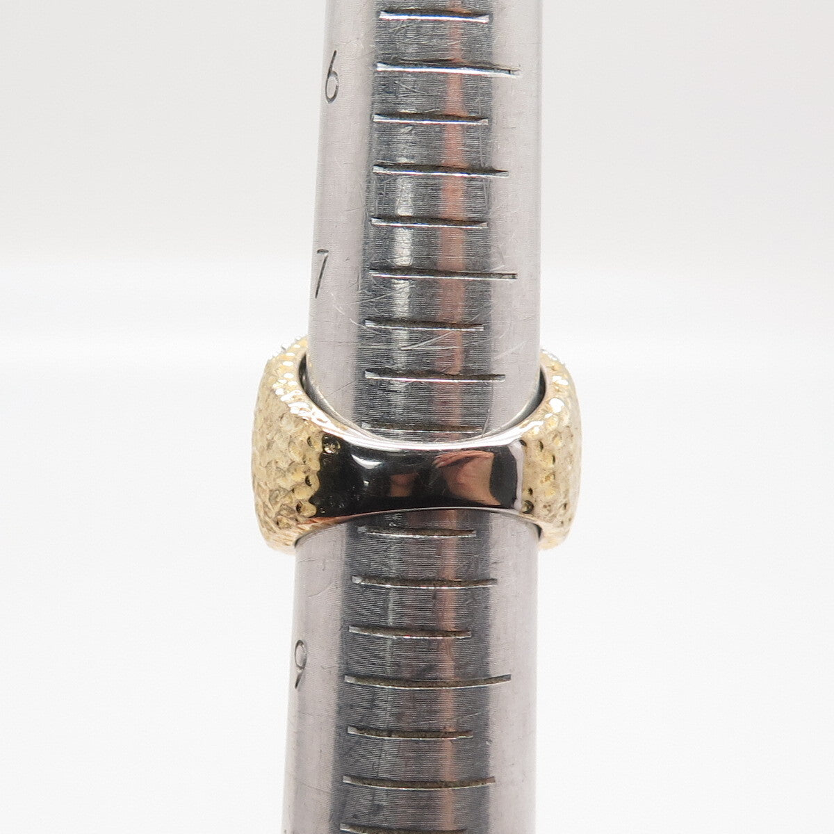 925 Sterling Silver Gold Plated Pave C Z Hammered Finish Wide Ring Size 8.25