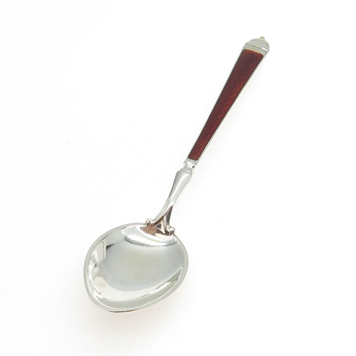 WATSON 925 Sterling Silver Vintage Red & White Guilloche Enamel Coffee Spoon