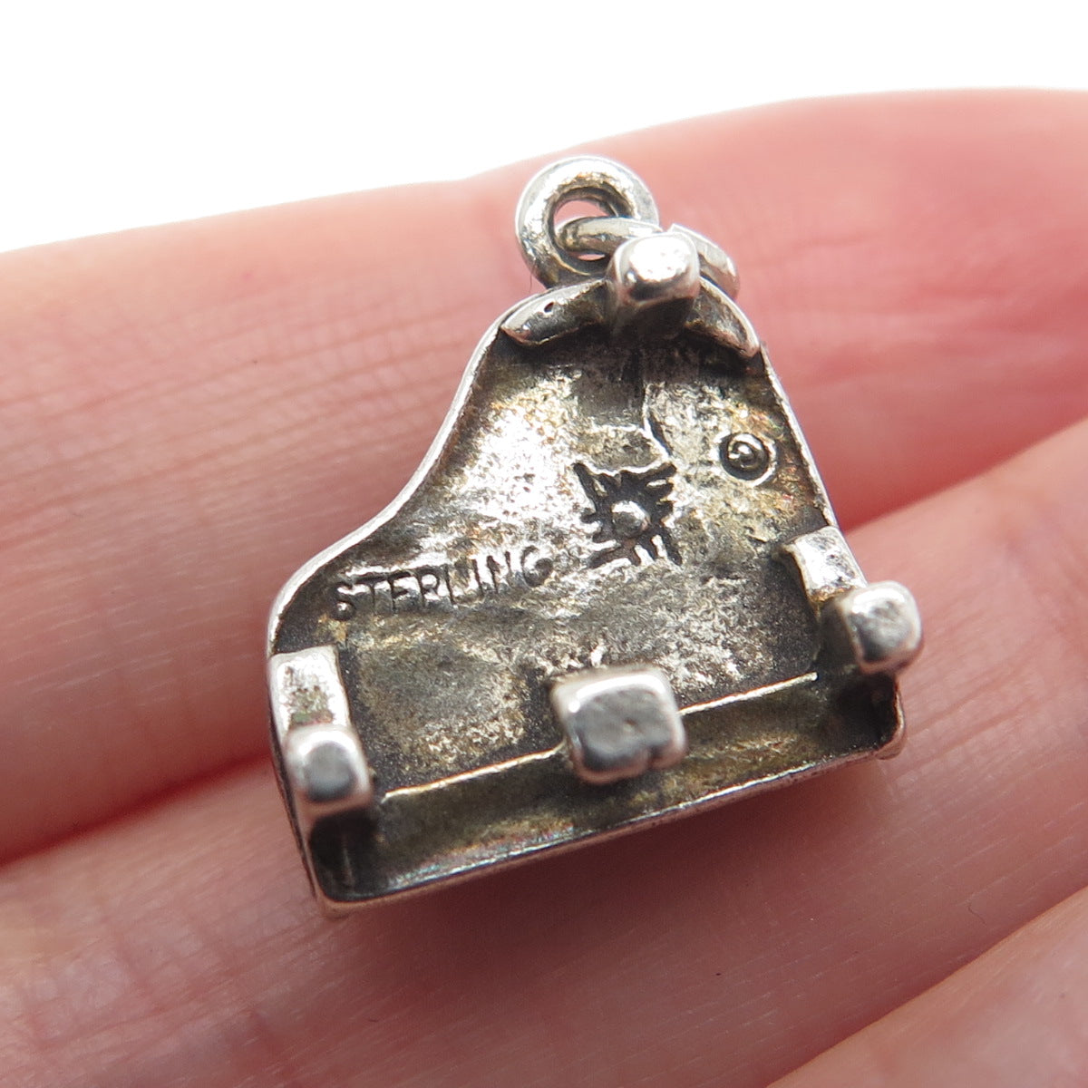 SUNWEST 925 Sterling Silver Vintage Grand Piano Minimalist 3D Charm Pendant