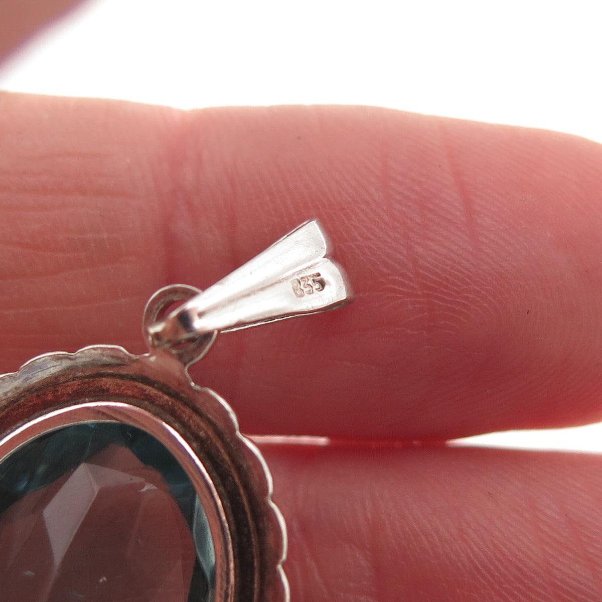 835 Silver Antique Art Deco Oval-Cut Blue Glass Charm Pendant