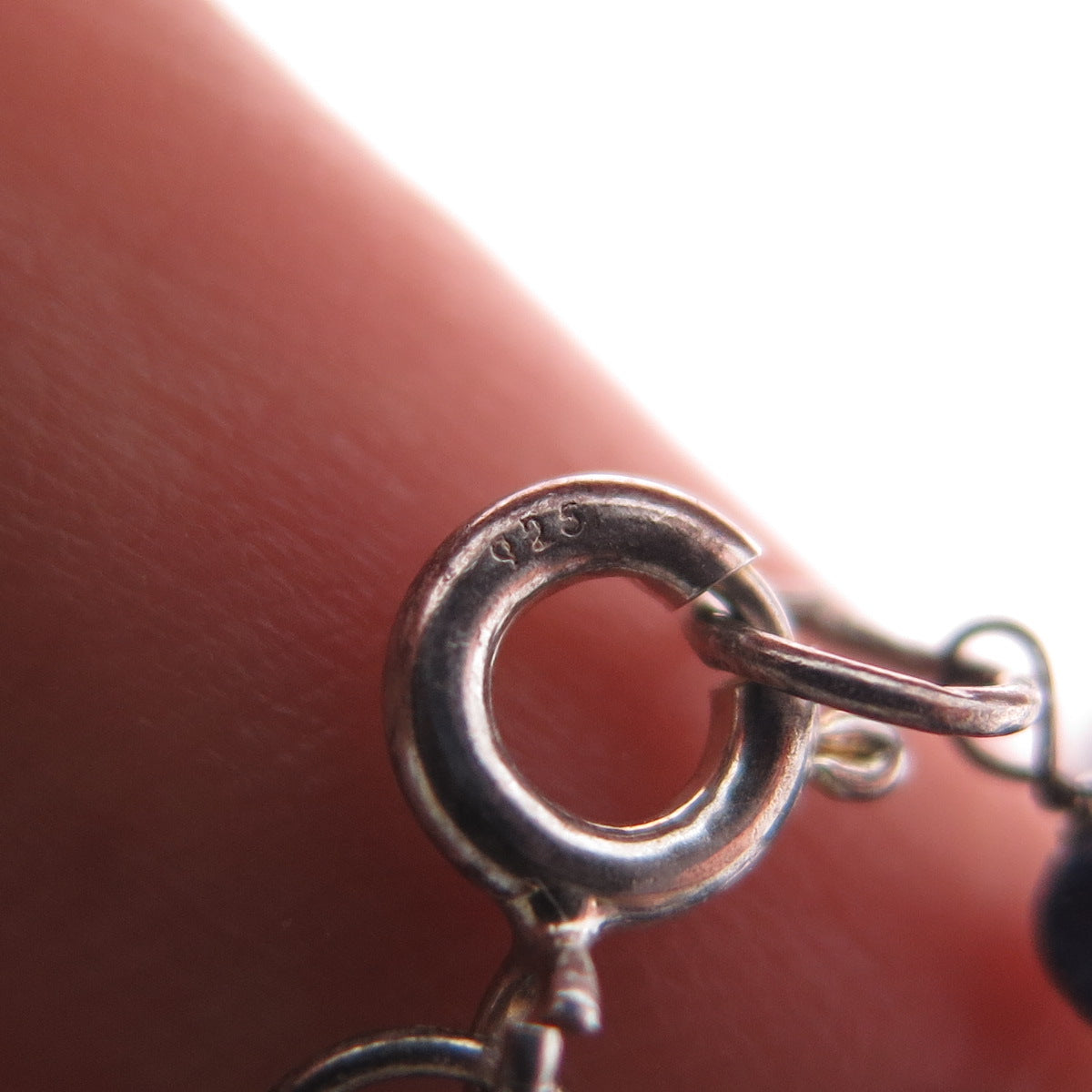 925 Sterling Silver Vintage Real Red Garnet & Lapis Beaded Chain Necklace 18"