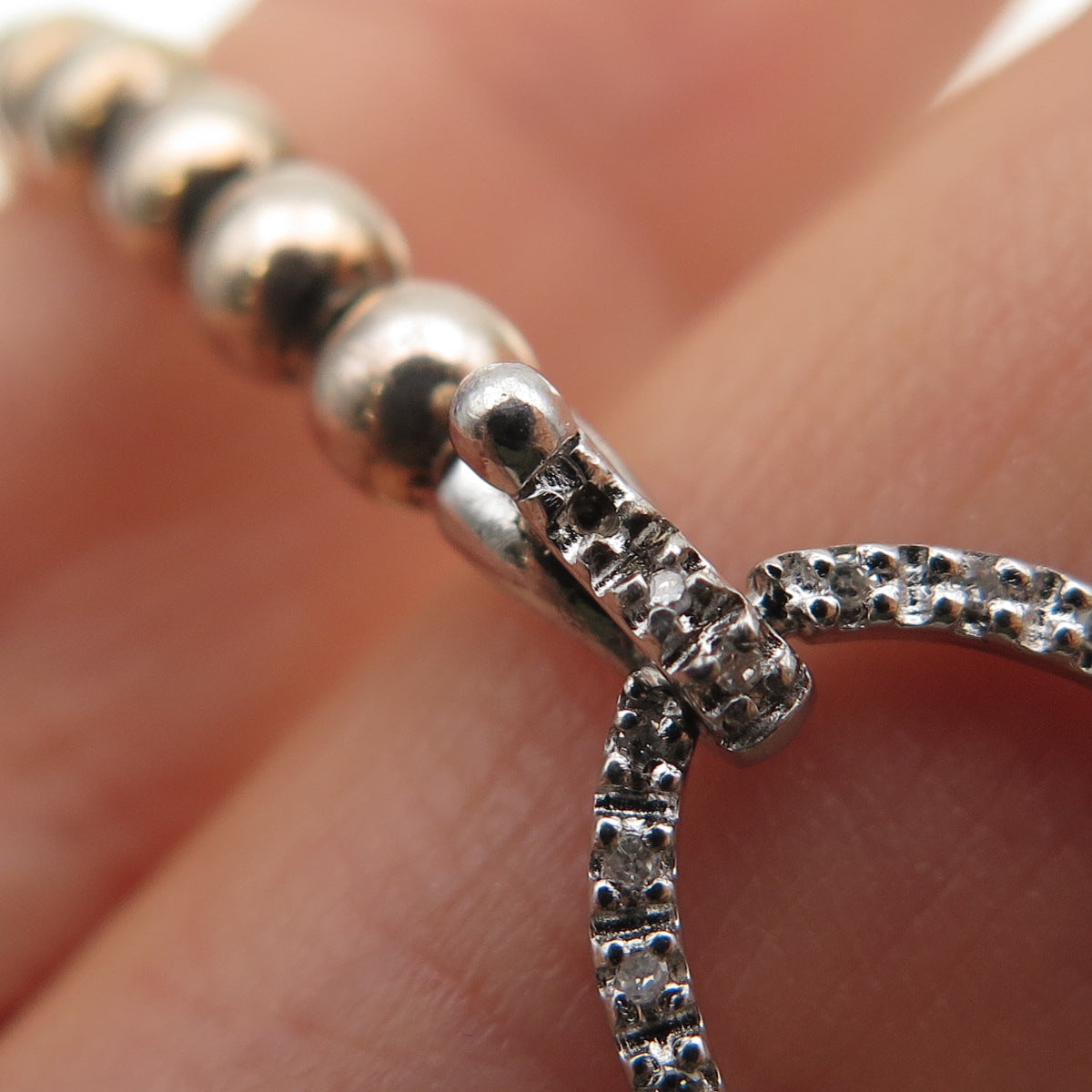 925 Sterling Silver 2-Tone Real Diamond Bangle Bracelet 6.25" (missing 1 stone)