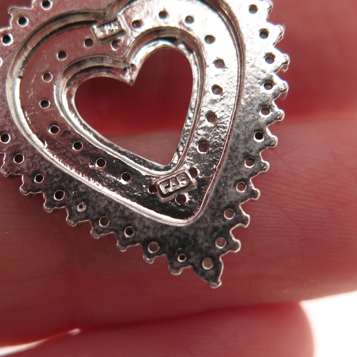 925 Sterling Silver Real Round-Cut Diamond Heart Charm Pendant