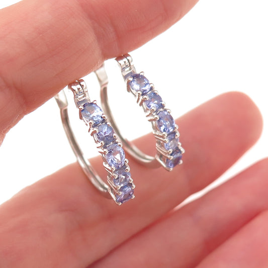 Chuck Clemency 925 Sterling Silver Real Oval & Round-Cut Tanzanite Hoop Earrings