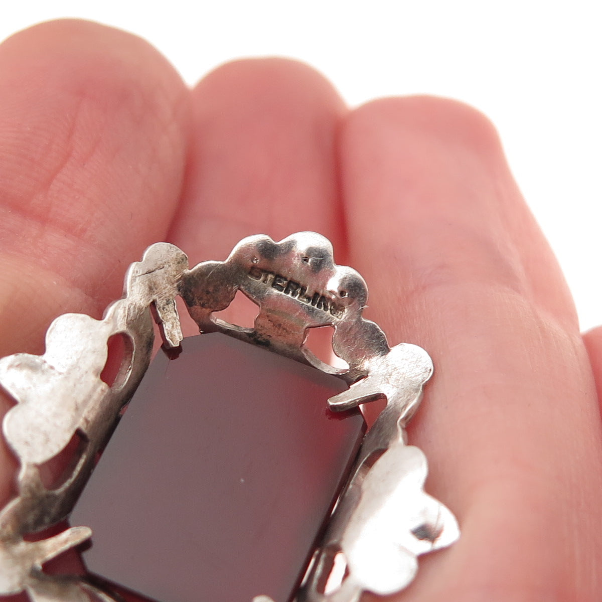 925 Sterling Silver Antique Art Deco Real Carnelian & Marcasite Charm Pendant