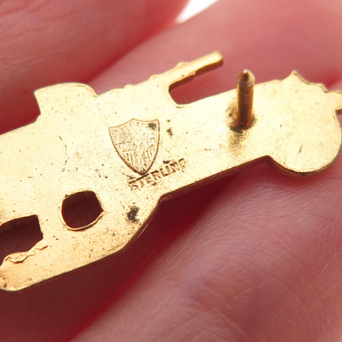 925 Sterling Silver Gold Plated Antique WWII US Army Tank Destroyer Collar Pin