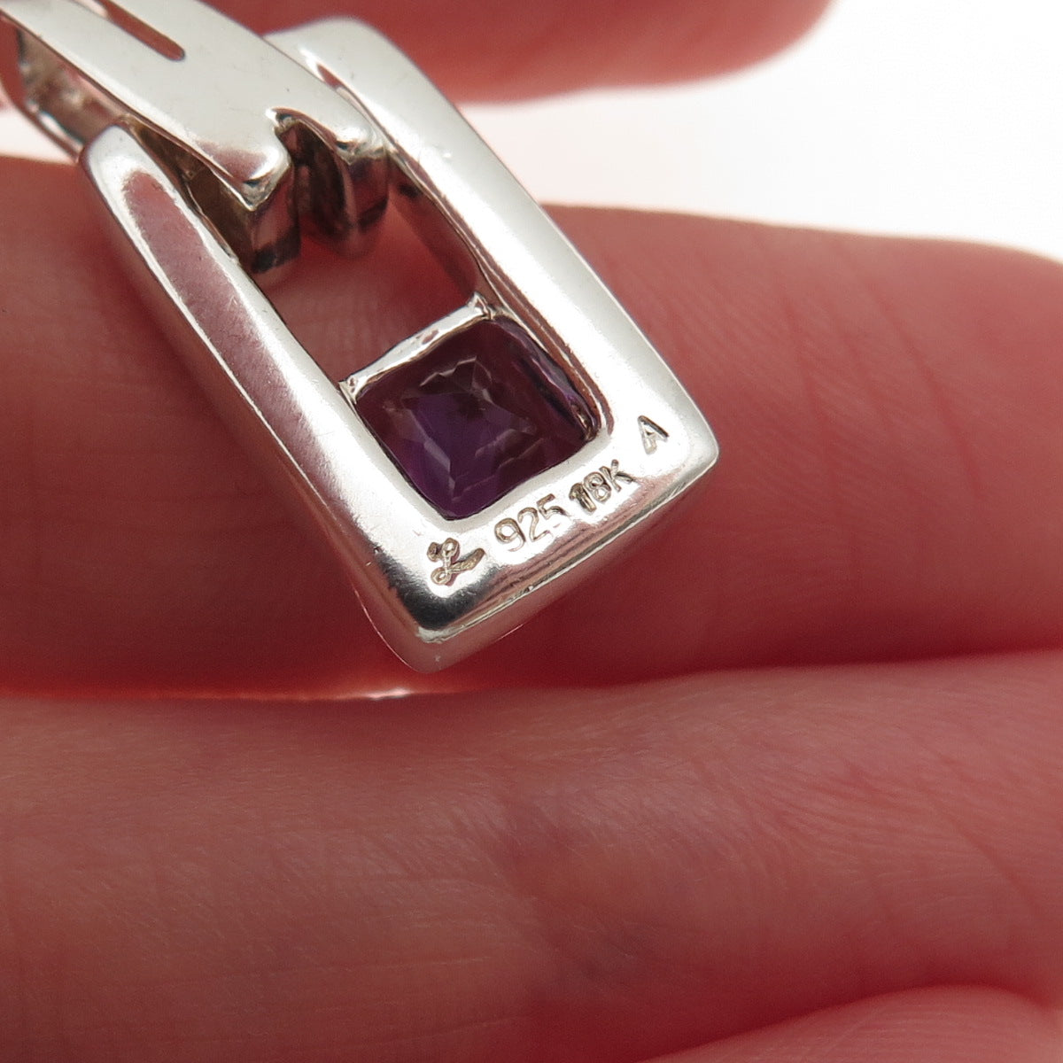 Lorenzo 925 Sterling Silver 18K Gold Real Amethyst Modernist Slide Pendant