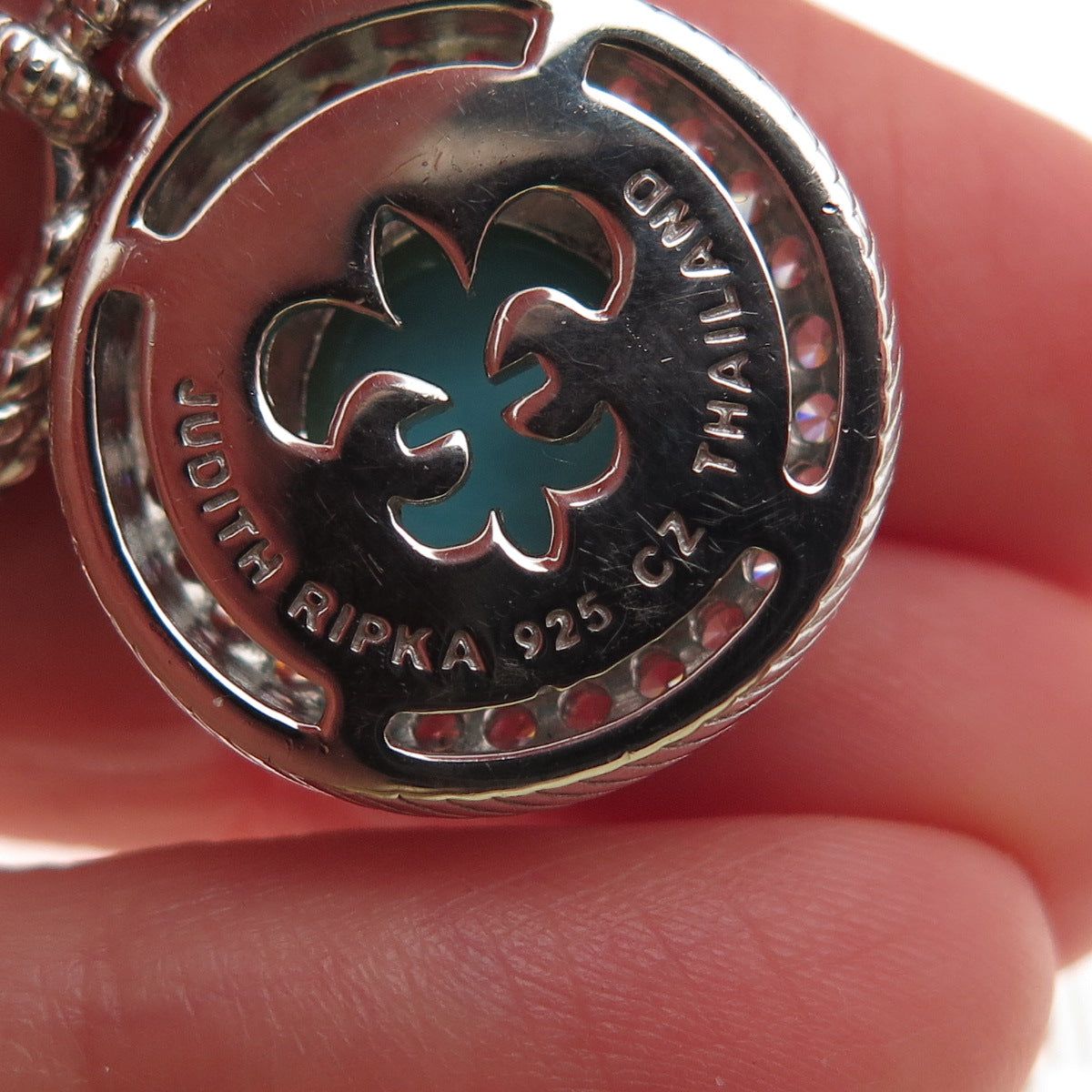 Judith Ripka 925 Sterling Silver Real Round-Cut Turquoise & C Z Charm Pendant