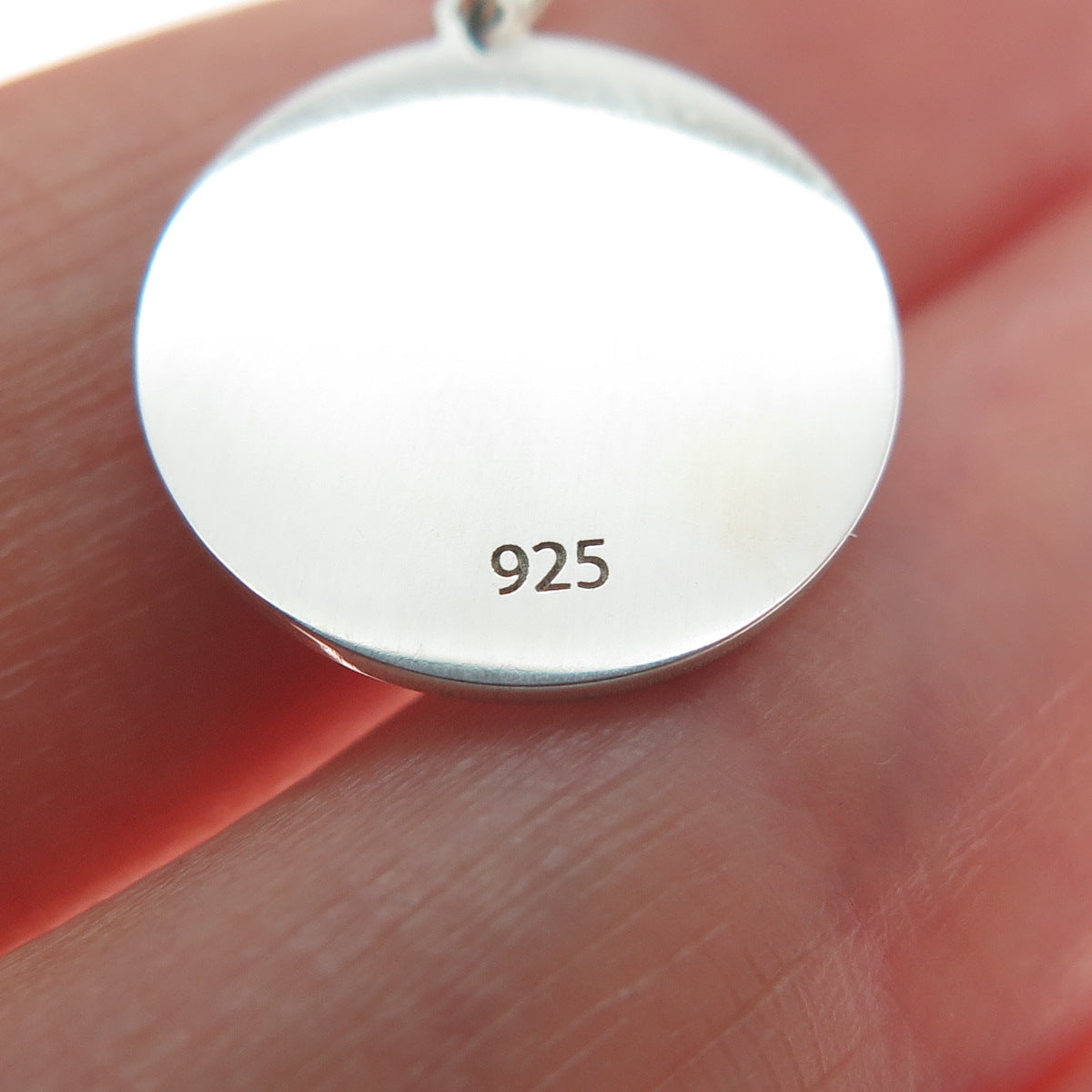 925 Sterling Silver Red Enamel Couple Heart Round Tag Minimalist Charm Pendant