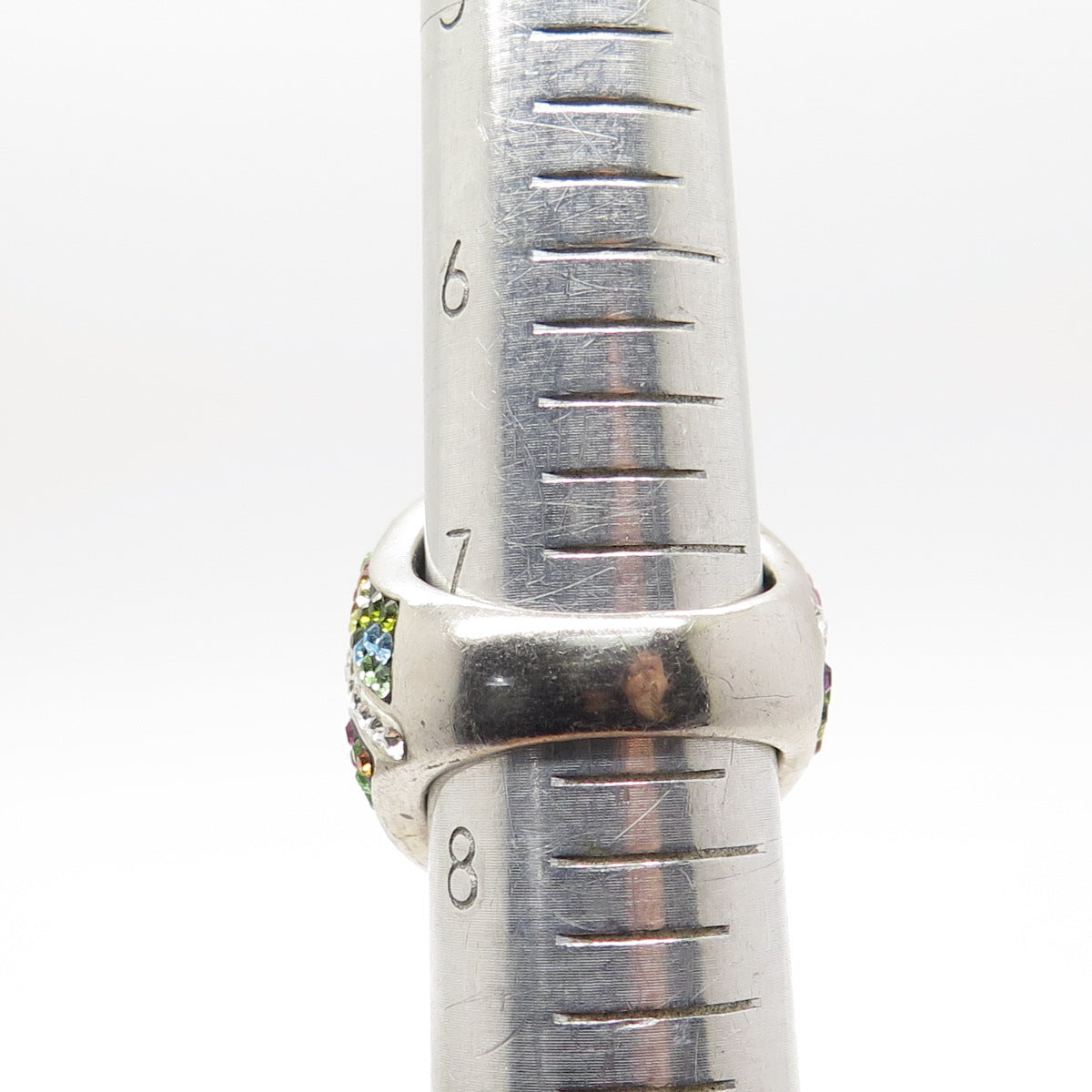 925 Sterling Silver Multi-Color Rhinestone Domed Ring Size 7.75