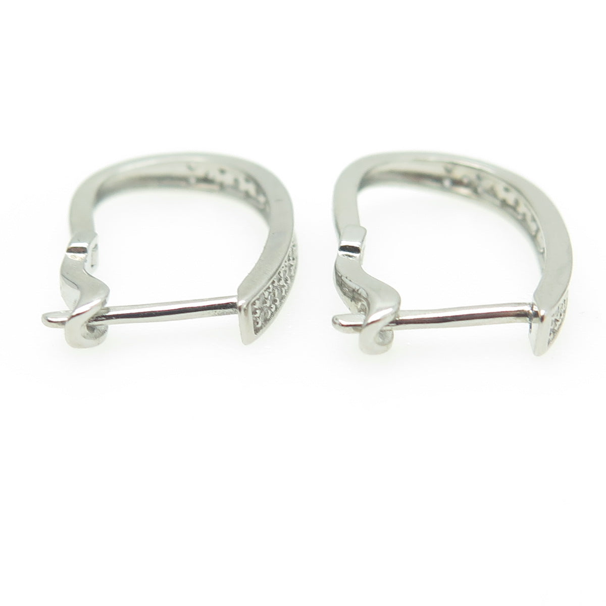 HAN 925 Sterling Silver Round-Cut White C Z Hoop Earrings