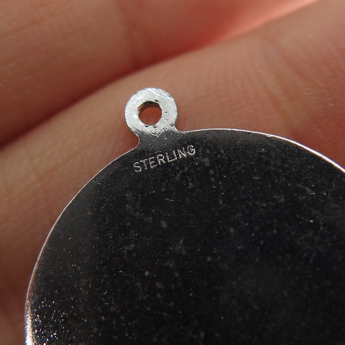 925 Sterling Silver Vintage Engraved Floral Round Tag Charm Pendant