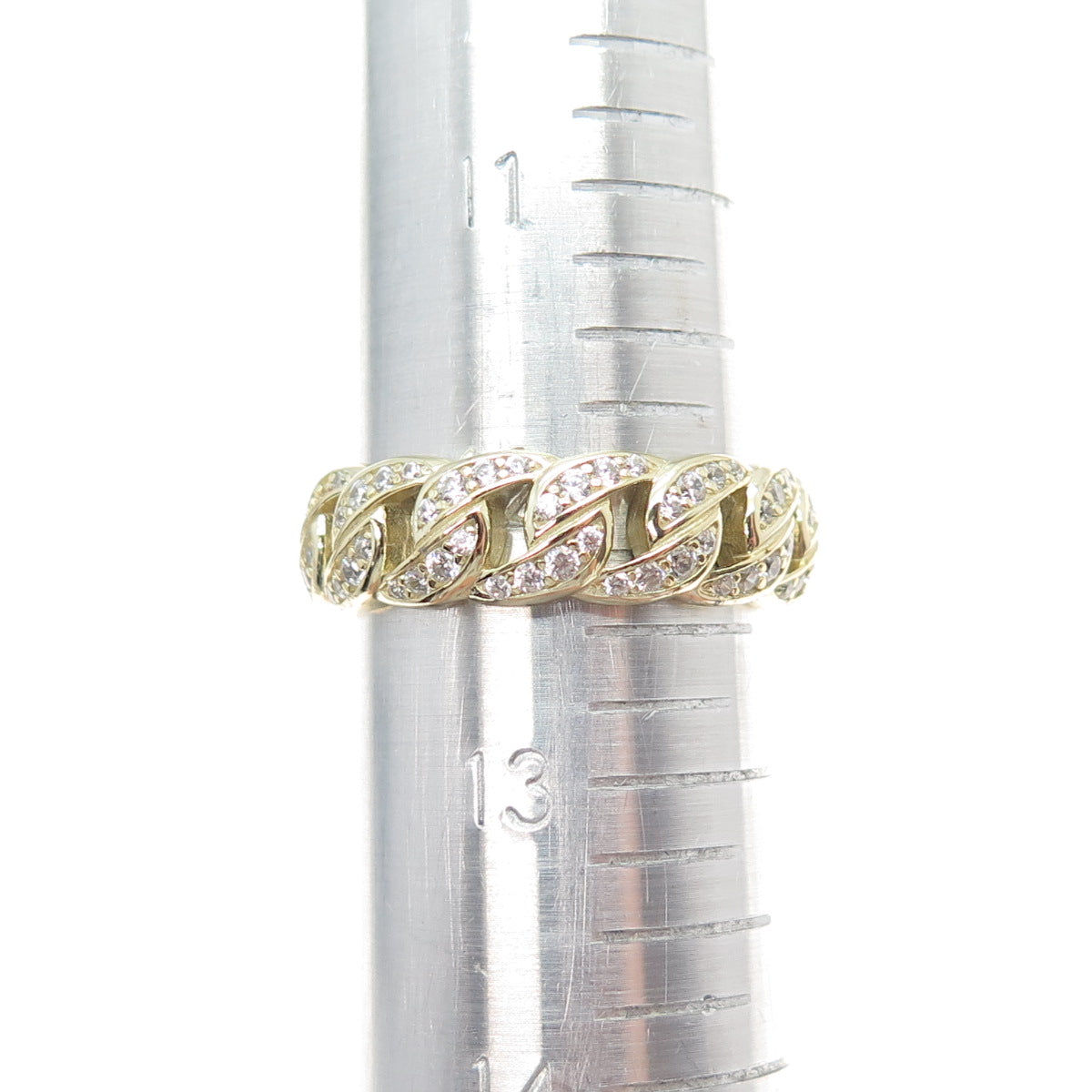 LER JEWELS Sterling Silver Gold Plated Round-Cut C Z Curb Band Ring Size 12.5