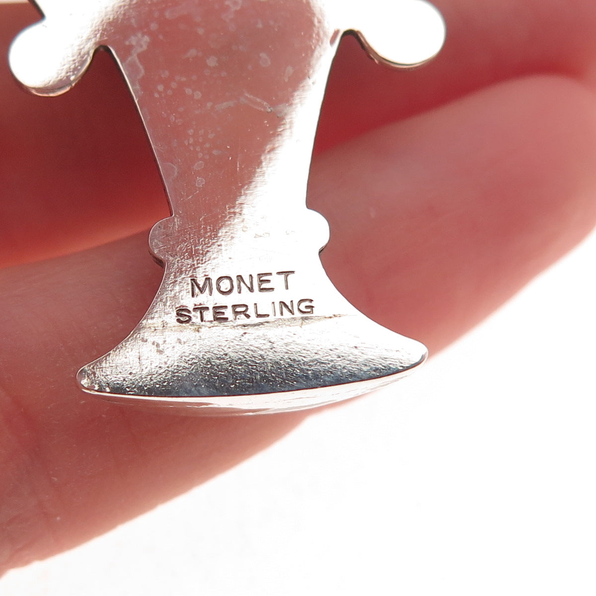 Monet 925 Sterling Silver Vintage Vase Oxidized Fur Clip / Collar Pin