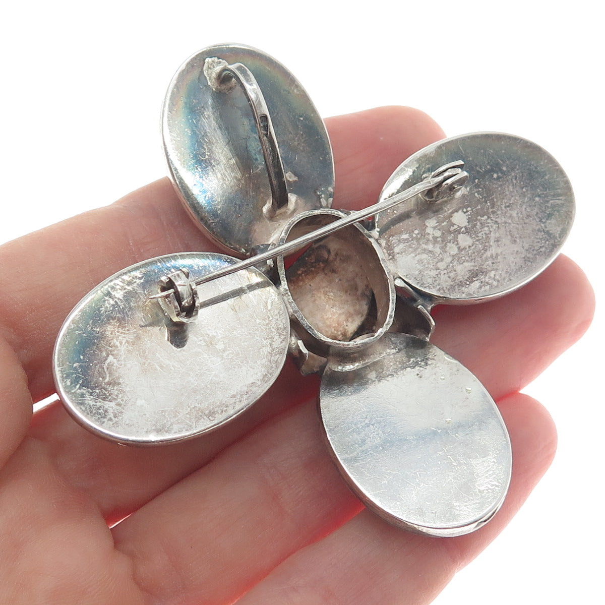 925 Sterling Silver Vintage Real Eilat Modernist Flower Cross Pin Pendant