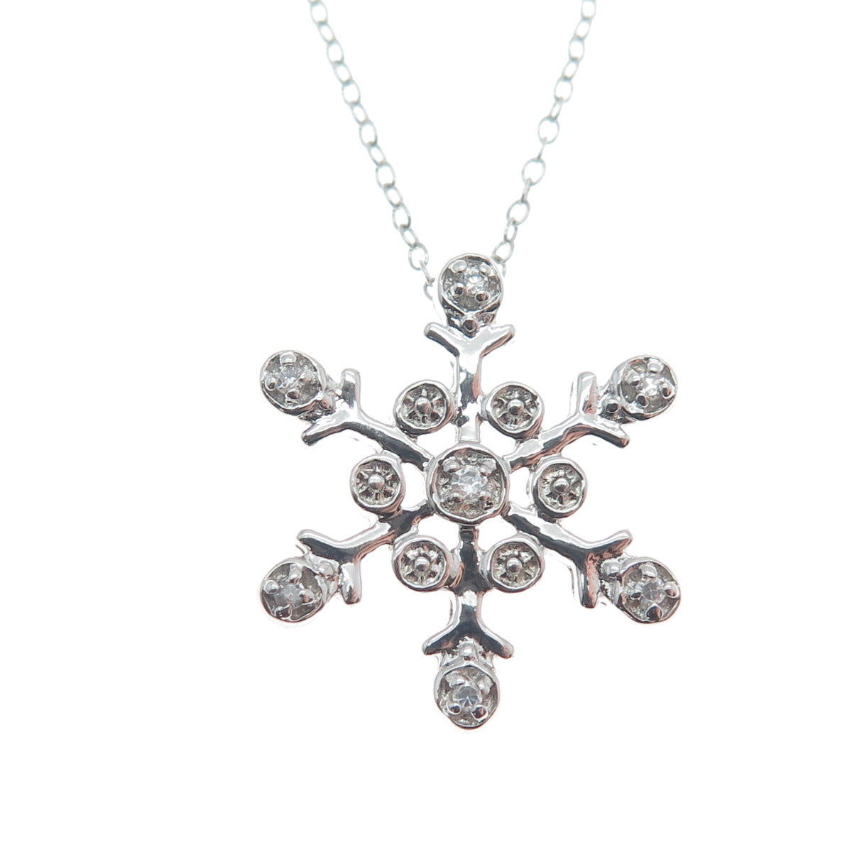 925 Sterling Silver Italy Round-Cut C Z Snowflake Cable Chain Necklace 18"