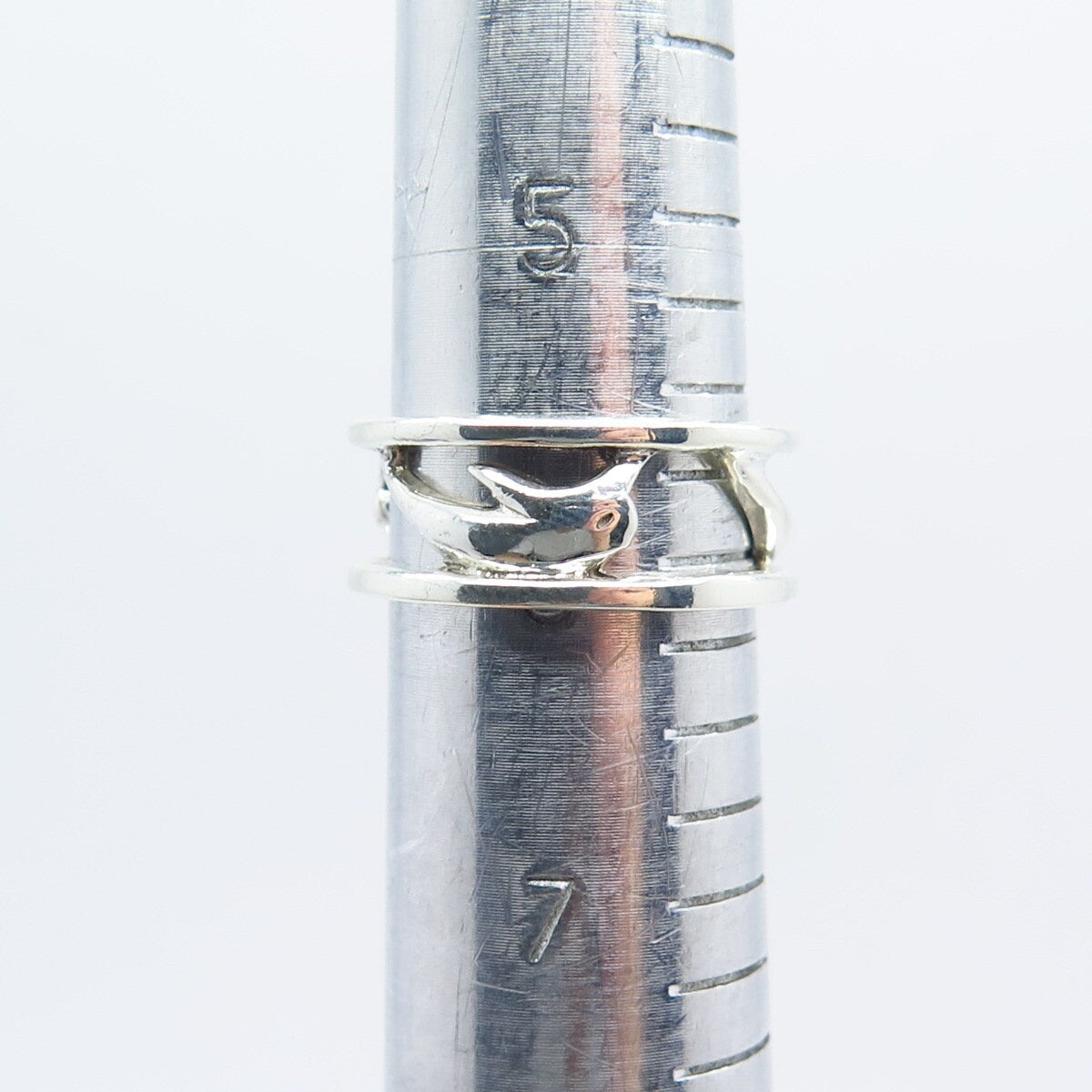 925 Sterling Silver Vintage Friendly Dolphin Open Band Ring Size 6