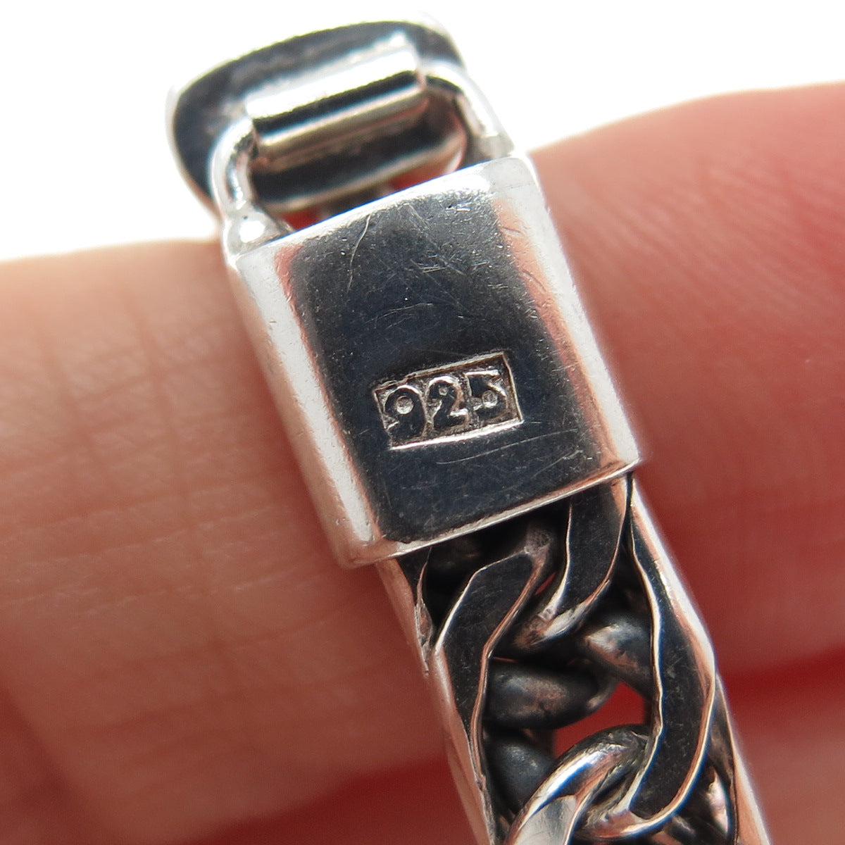 925 Sterling Silver Vintage Double Curb Oxidized Link Bracelet 7"