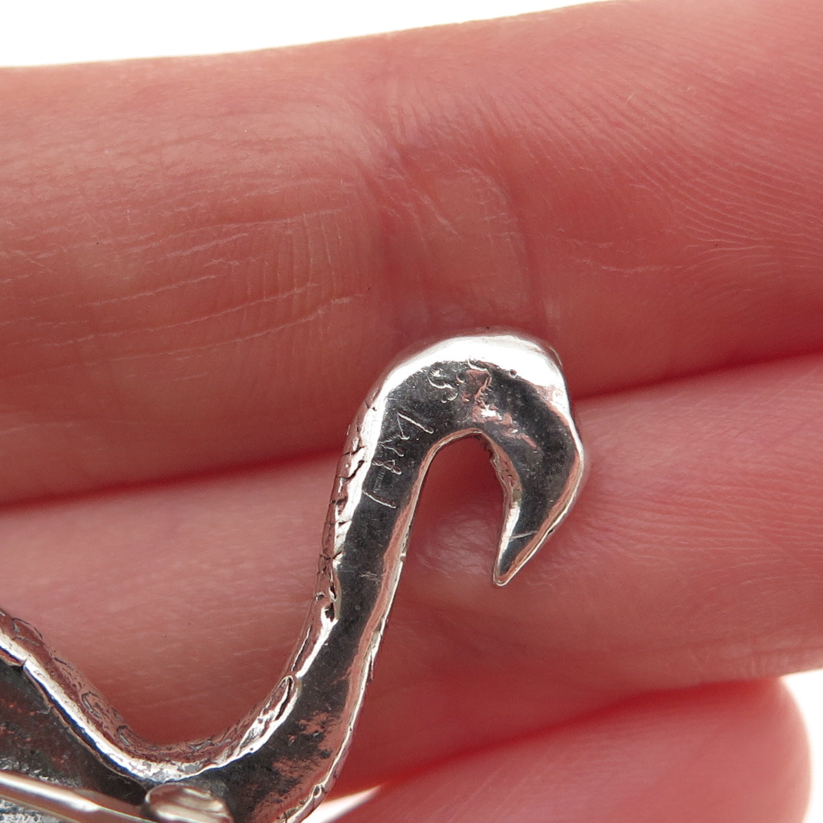 925 Sterling Silver Vintage Flamingo Oxidized Pin Brooch