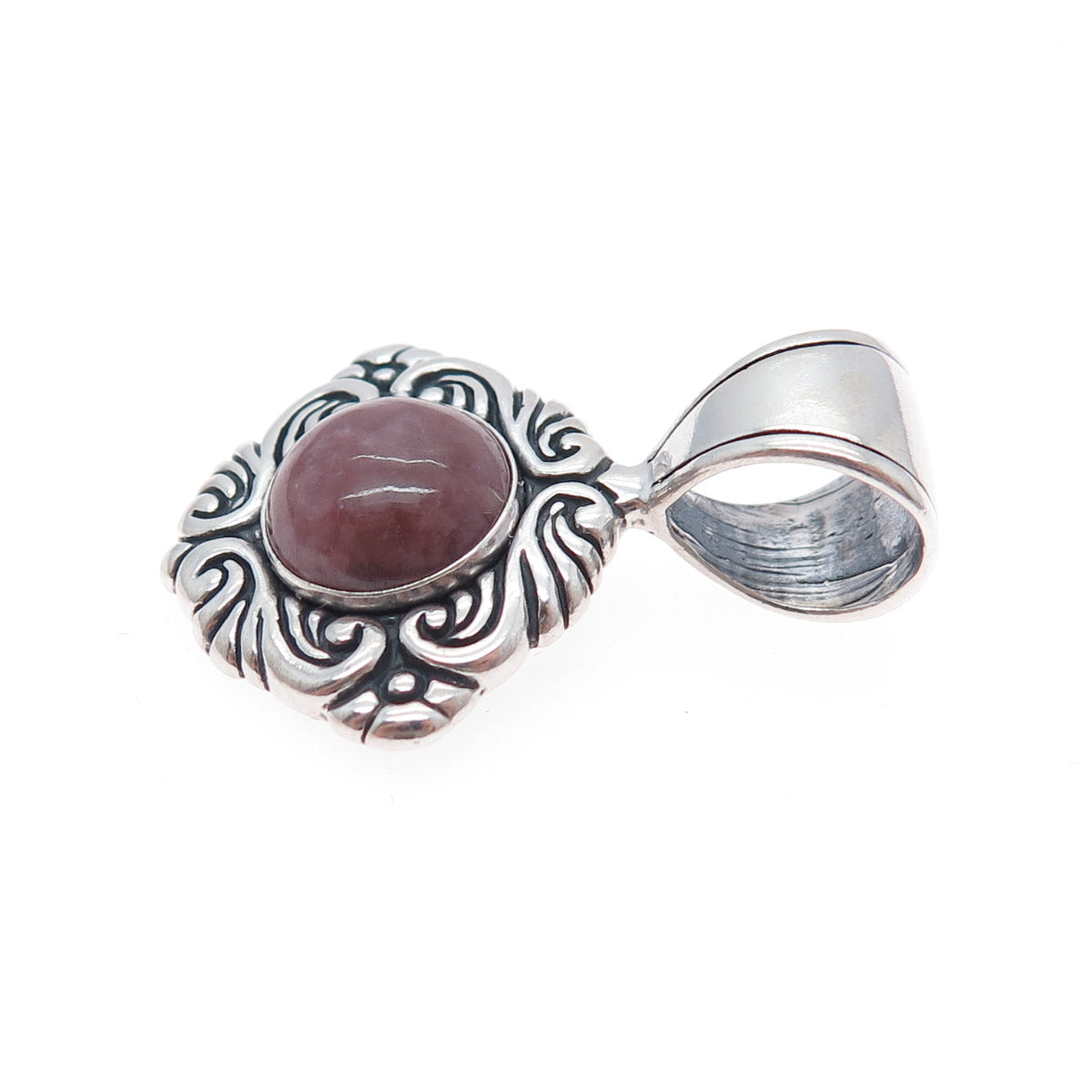 CAROLYN POLLACK Sterling Silver Vintage Real Rhodochrosite Floral Charm Pendant