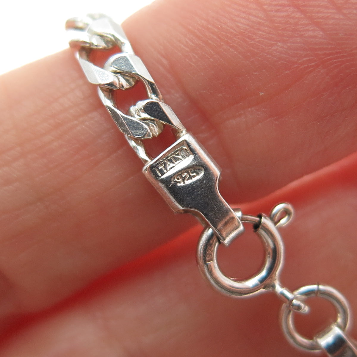 925 Sterling Silver Vintage Italy Curb Link Bracelet 7"