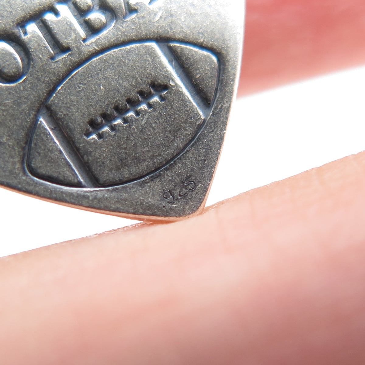 925 Sterling Silver Vintage I Love Football Heart Tag Minimalist Charm Pendant