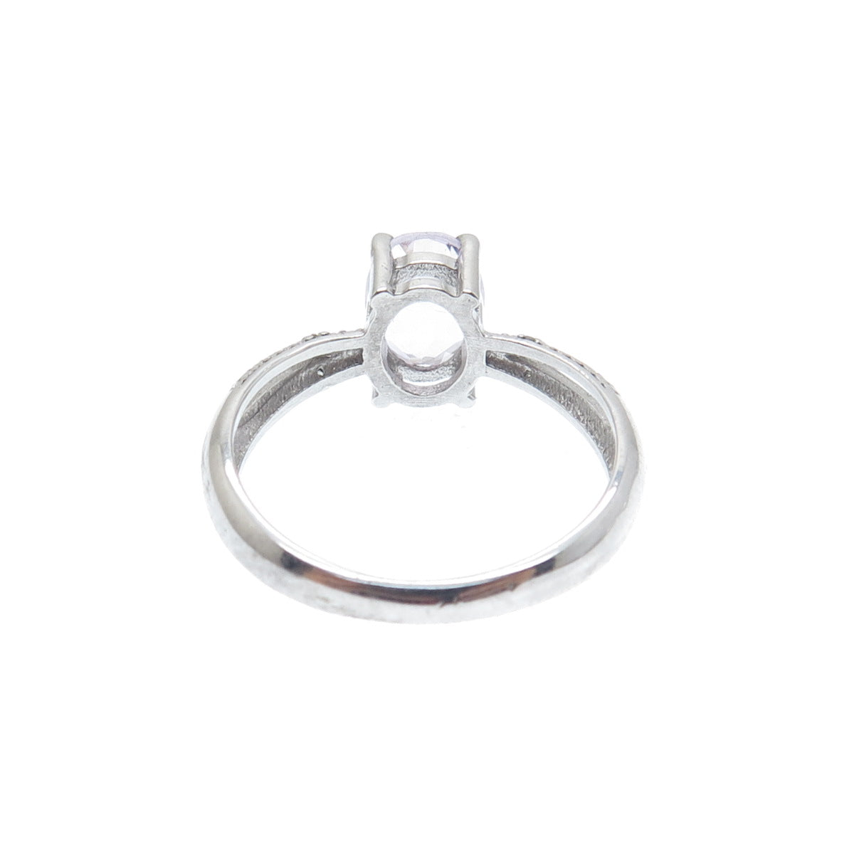 925 Sterling Silver Real Diamond Accent & Oval-Cut Amethyst Ring Size 7