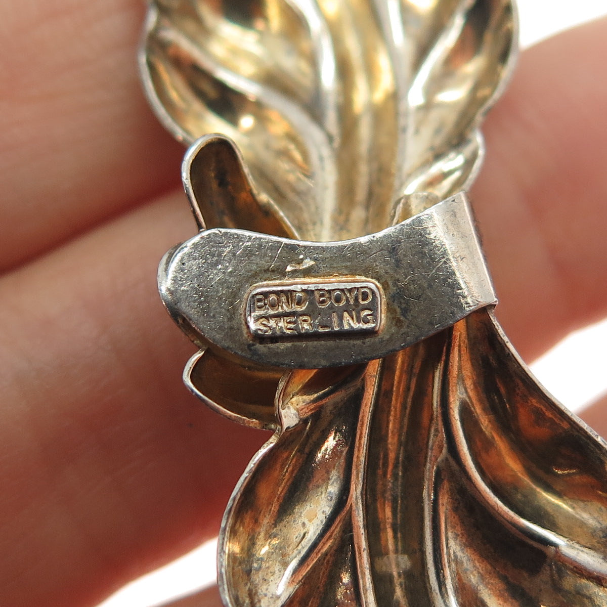 BOND BOYD 925 Sterling Silver Gold Plated Vintage Floral Pin Brooch