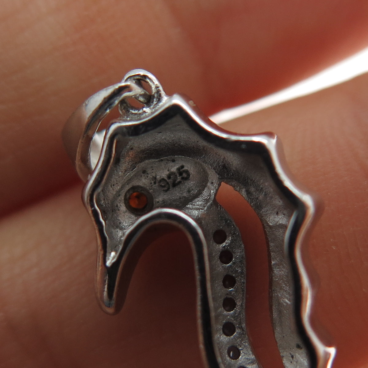 925 Sterling Silver Round-Cut Blue & Red C Z Seahorse Charm Pendant