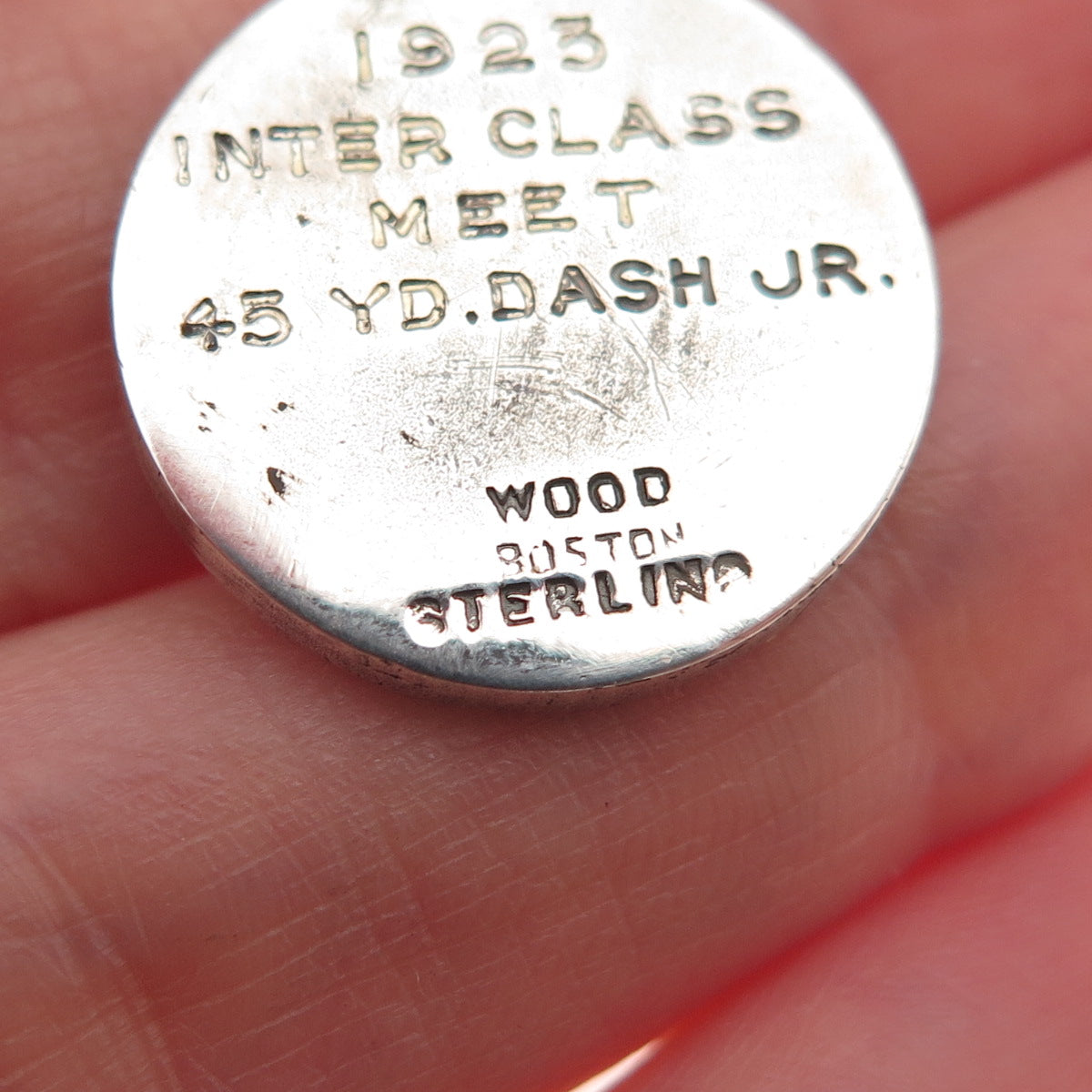Wood Boston 925 Sterling Silver Antique 1923 Huntington School Oxidized Pendant