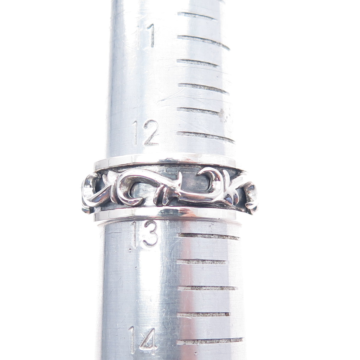 925 Sterling Silver Vintage Modernist Swirl Oxidized Rotating Band Ring Size 13